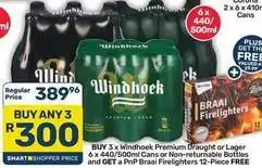 Pick n Pay Hypermarket Windhoek - premium draught or lager 6 x 440/500ml cans or non-returnable bottles offer