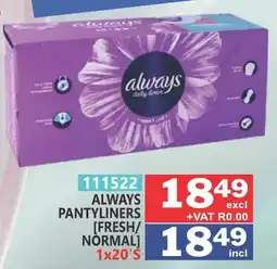 Arrow Cash And Carry ALWAYS Pantyliners [FRESH/NORMAL] offer