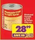 Shoprite Ritebrand - pineapple in syrup offer
