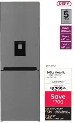 Bradlows DEFY 348Lt Metallic Fridge Freezer offer