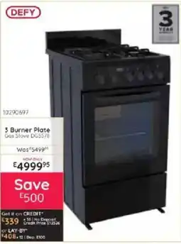 Bradlows DEFY 3 Burner Plate Gas Stove DGS578 offer