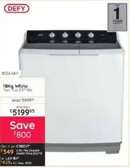 Bradlows DEFY 18Kg White Twin Tub DTT180 offer