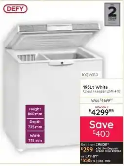 Bradlows DEFY 195Lt White Chest Freezer DMF470 offer