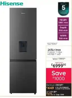 Bradlows Hisense 263Lt Inox Freezer Fridge offer