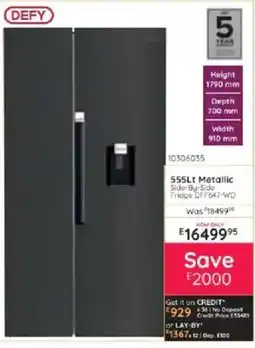 Bradlows DEFY 555Lt Metallic Side-By-Side Fridge DFF647-WD offer