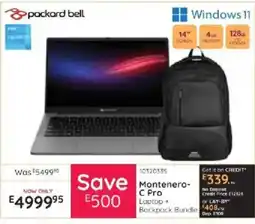 Bradlows Packard Bell Montenero-C Pro Laptop + Backpack Bundle offer