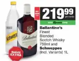 Spar Tops Ballantine's Finest Blended Scotch Whisky and Schweppes offer