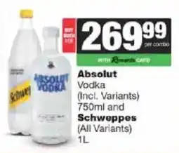 Spar Tops Absolut Vodka and Schweppes offer