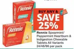MediRite Rennie Spearmint/Peppermint Heartburn & Indigestion Chewable Tablets offer