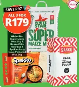 Checkers Hyper White Star Super Maize Meal & Sasko Cake Wheat Flour & Spekko Long Grain Parboiled Rice offer