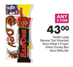 Save Nestle Large Barone/ Tex/ Smarties/ Aero/ Kitkat 4 Finger/ Kitkat Chunky Bar/ Aero/ Milky Bar offer