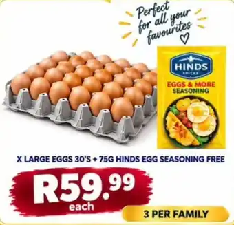 X LARGE EGGS 30'S + 75G HINDS EGG SEASONING FREE