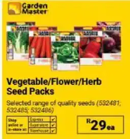 Builders Warehouse Garden Master Vegetable/Flower/Herb Seed Packs offer