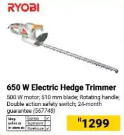 Builders Warehouse RYOBI 650 W Electric Hedge Trimmer offer