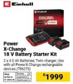 Builders Warehouse Einhell Power X-Change 18 V Battery Starter Kit offer