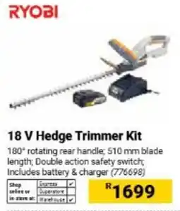 Builders Warehouse RYOBI 18 V Hedge Trimmer Kit offer