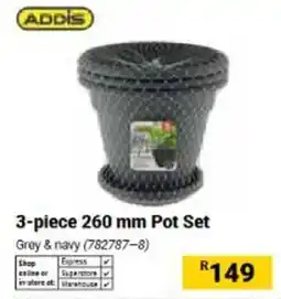 Builders Warehouse ADDIS 3-piece 260 mm Pot Set Grey & navy offer