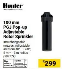 Builders Warehouse Hunter 100 mm PGJ Pop-up Adjustable Rotor Sprinkler offer