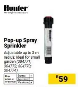 Builders Warehouse Hunter Pop-up Spray Sprinkler offer