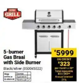 Builders Warehouse Fire Grill 5-burner Gas Braai with Side Burner offer