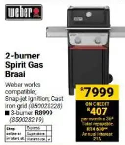 Builders Warehouse Weber 2-burner Spirit Gas Braai offer