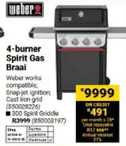 Builders Warehouse Weber 4-burner Spirit Gas Braai offer