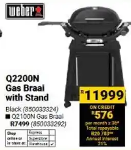 Builders Warehouse Weber Q2200N Gas Braai with Stand offer