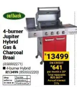 Builders Warehouse outback 4-burner Jupiter Hybrid Gas & Charcoal Braai offer