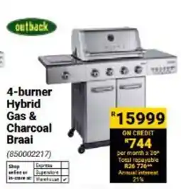 Builders Warehouse outback 4-burner Hybrid Gas & Charcoal Braai offer