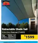 Builders Warehouse Retractable Shade Sail 3 m x 5 m, Charcoal offer