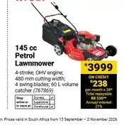 Builders Warehouse 145 cc Petrol Lawnmower, 60 L volume catcher offer