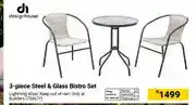 Builders Warehouse 3-piece Steel & Glass Bistro Set - Lightning silver offer