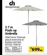 Builders Warehouse 2.7 m Push-up Umbrella Steel Frame offer