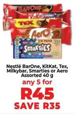 Food Lover's Market Nestlé BarOne, KitKat, Tex, Milkybar, Smarties or Aero Assorted offer