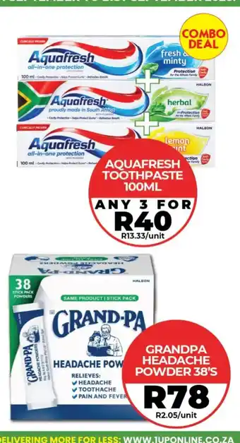 1UP Aquafresh Toothpaste offer