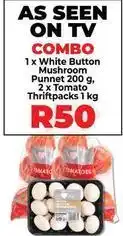Food Lover's Market White button mushroom punnet and tomato thriftpacks offer