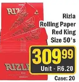 J&E Cash and Carry Rizla Rolling Paper Red King Size 50's offer