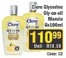 J&E Cash and Carry Cleere Glycerine Gly-co-oil Marula Oil offer