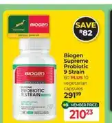 Dis-Chem Biogen Supreme Probiotic 9 Strain 60 PLUS 10 vegetarian capsules offer