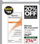 Dis-Chem Biomax Bio-Curcumin 30 vegetable capsules offer