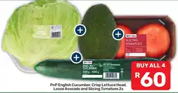 Pick n Pay Liquor PnP English Cucumber, Crisp Lettuce Head, Loose Avocado and Slicing Tomatoes 2s offer