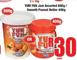 Boxer YUM FUN Jam Assorted 800g / Smooth Peanut Butter 400g offer