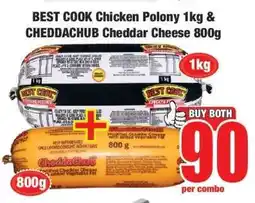 Boxer BEST COOK Chicken Polony 1kg & CHEDDACHUB Cheddar Cheese 800g offer