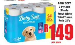 Boxer BABY SOFT 2 Ply 350 Sheets Fresh White Toilet Tissue Rolls 24's offer
