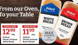 Oxford Freshmarket Oxford Sliced/Unsliced White Bread offer