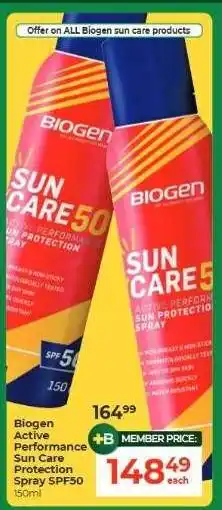 Dis-Chem Biogen Active Performance Sun Care Protection Spray SPF50 offer