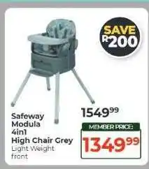 Dis-Chem Safeway Modula 4in1 High Chair Grey offer