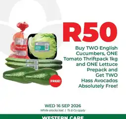 Food Lover's Market Lovers+ - english cucumbers, tomato thriftpack, lettuce prepack, hass avocados offer