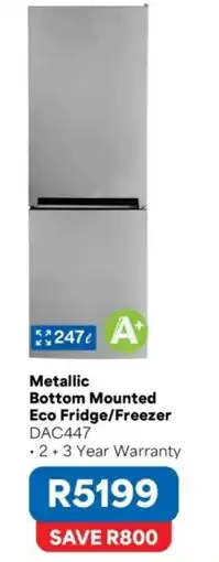 OK Furniture Metallic Bottom Mounted Eco Fridge/Freezer DAC447 offer
