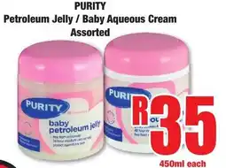Boxer Superstores PURITY Petroleum Jelly / Baby Aqueous Cream Assorted offer